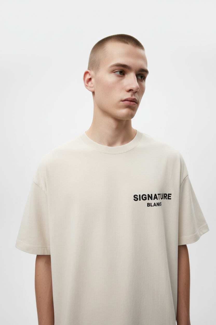 Signature Blanks Cream Tee – 0.5 Wide Close-Up